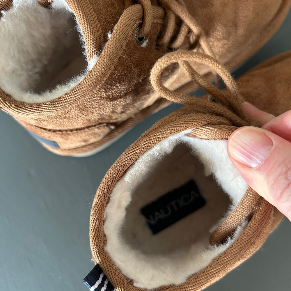 Nautica Kids Suede Lace-Up Boots with Sherpa Lining - Brown - Picture 4 of 5